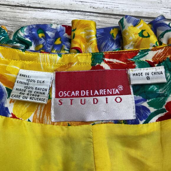 VTG Oscar de la Renta Studio Silk Blouse Top Jacket Small Floral Button Ruffles - Picture 10 of 14
